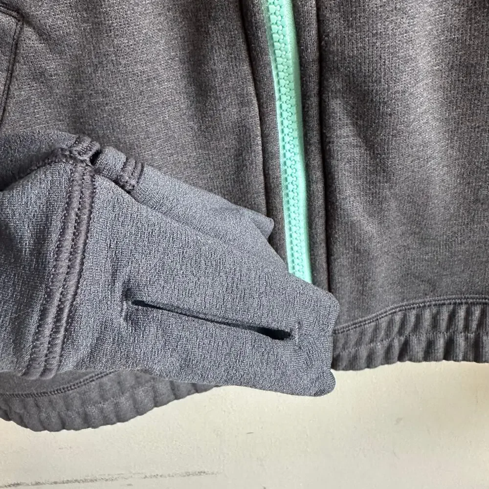 Ivivva by Lululemon Full Zip Hooded Sweatshirt Jacket Cuffins 14 Gray Teal